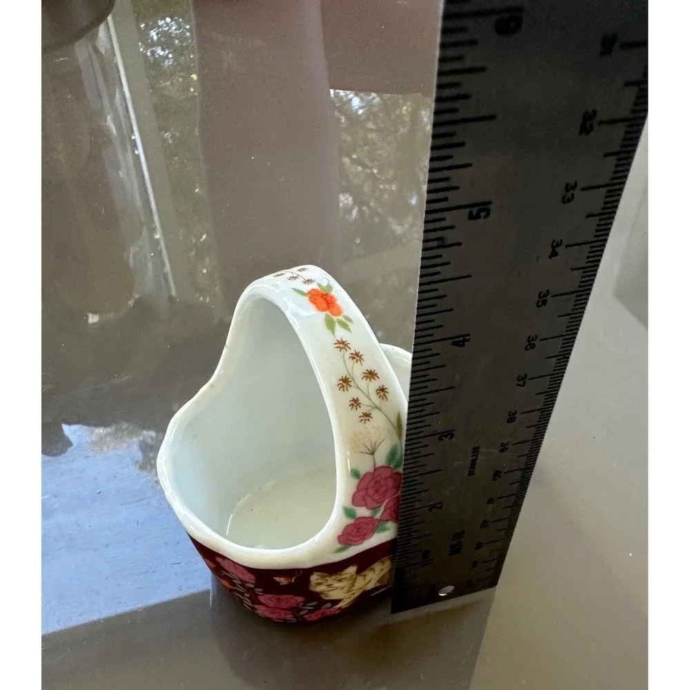 Vintage Ceramic Cat Rose Handle‎ Basket Trinket Dish Home Decor Accent so cute